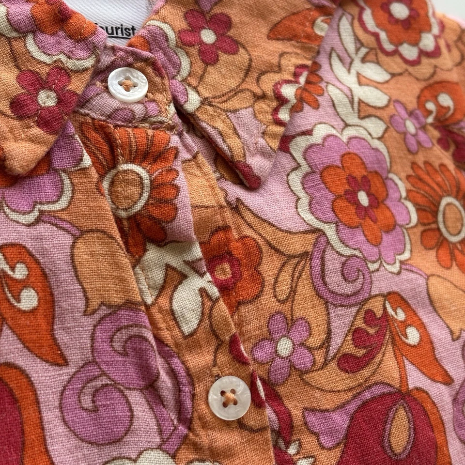 Blusa para mujer Social Tourist mezcla de lino abotonada Hollister años 70 hippie boho S Foto 4 de 4