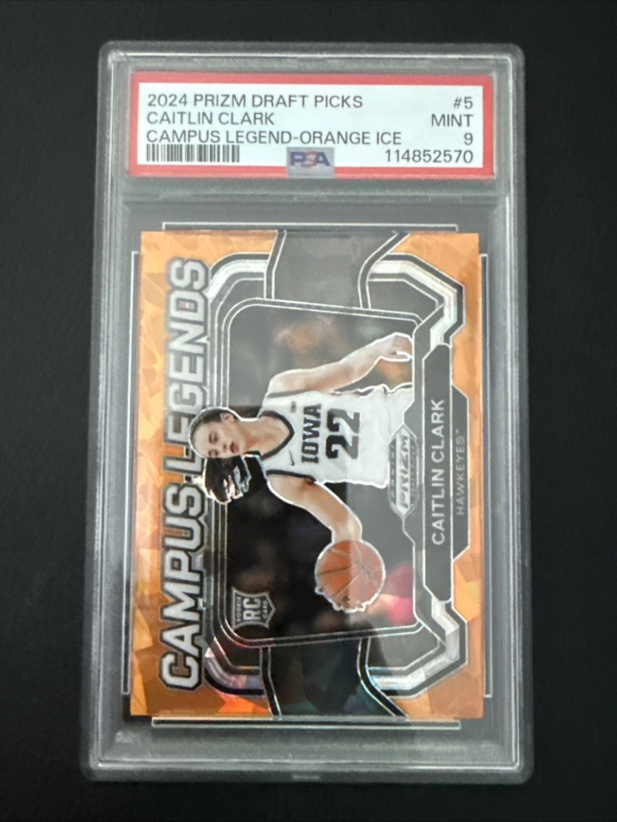 Deal for 2024 Panini Prizm Draft Picks - Campus Legends Caitlin Clark #5 Orange Ice PSA 9