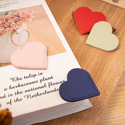 Pink Heart shaped PU Leather Bookmark - Minimalist Premium Elegant Page Clip