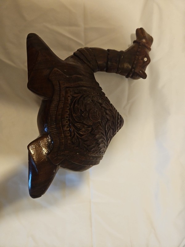 Large olive wood camel carving.  camel with bead accent eyes intricate carved