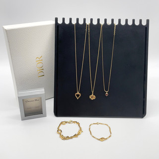 Auth Christian Dior Logo/Heart Necklace/CD Logo Bracelet Set5 W/Box SK120604