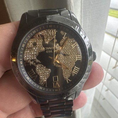Michael Kors World Map Black Dial Black Stainless Steel Men s Watch 10ATM
