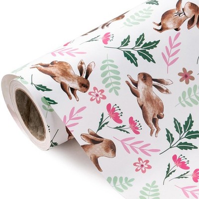Kraft Easter Wrapping Paper Roll - Mini Roll - 17 Inch x 33 Feet - Rabbit and Fl