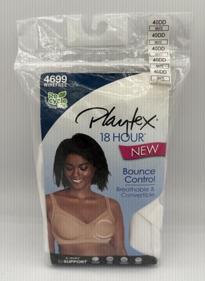 Playtex 18 Hour Wirefree White Bra #4699 Bounce Control Full Coverage Size 40DD