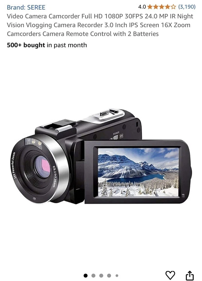 Video Camera Camcorder Full HD 1080P 30FPS 24.0 MP IR Night Vision Vlogging C... - Image 2 of 4