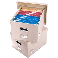File Organizer - Set of 2 Collapsible Decorative Linen Filing Storage Hanging...