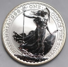1998 UK 2 Pounds Britannia 1 oz Fine Silver BU Coin QEII Scarce