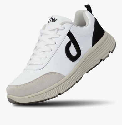 dw Men's White Black Gray Leather Low Top Lace Up Breathable Athletic Sneakers