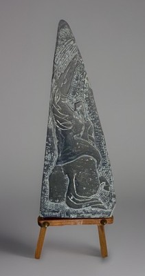 Vintage Folk Art Slate Carved Horse with Wood Easel, Signed Alloro 1977