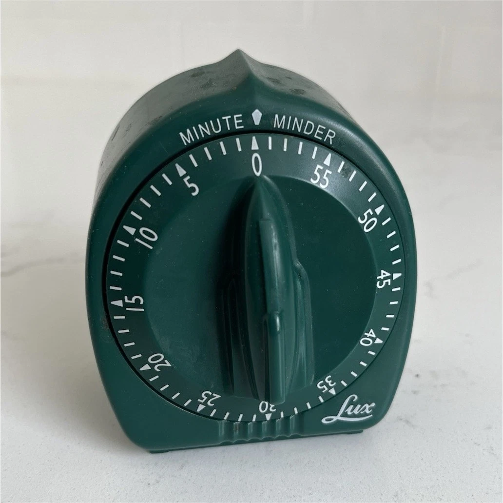 Vintage Kitchen Timer Lux 60 Minute Minder Atomic Rocket Knob Retro Forest Green