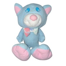 Vintage Fisher Price Cozie Blue Kitty Waffle Weave Thermal Plush Stuffed Animal