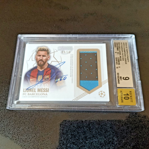2022 Topps Dynasty UEFA Champions League Lionel Messi PATCH AUTO /10 AP-LM15 PSA