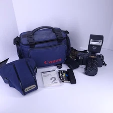Canon T50 35mm SLR Film Camera Kit FD 35-70mm Vivitar Flash Tested Works