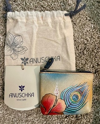 Anuschka Beautiful Hand Painted Coin Purse Peacock Flower NWT