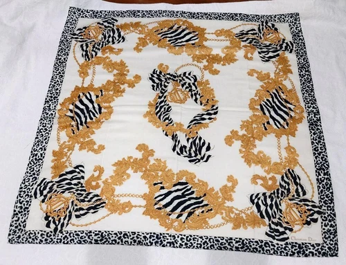Mouchoir Christian Dior coton 57 cm 22" logo carré blanc