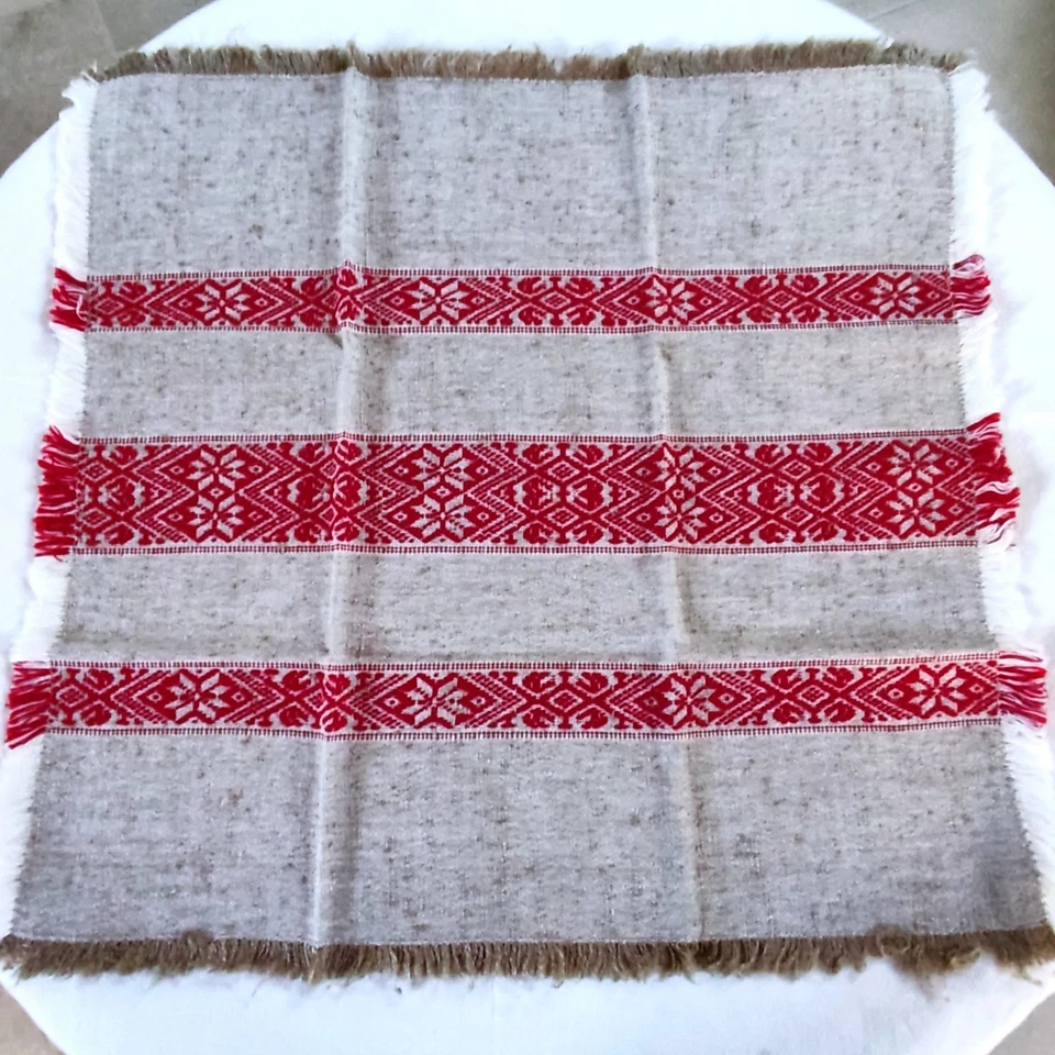 nappe ancienne  coton tissage Catalan artisanale et ses 8 serviettes à franges - Photo 3/4