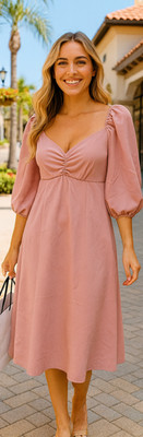 Velvet Torch Women's Size S Pink Puff Sleeve Midi Dress New