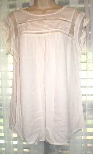 DANIEL RAINN SZ M SWEET LACEY BABYDOLL TOP SHIRT BLOUSE~LOVELY DETAIL~TIE BACK~