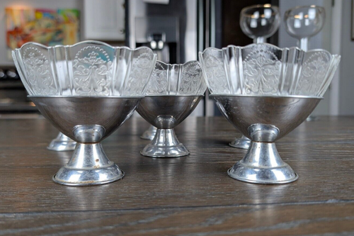 Vintage 1950er Depression Glas Parfait Sherbet Tassen Geschirr 2 Stück 6er Set 3,5" - Bild 12 von 12