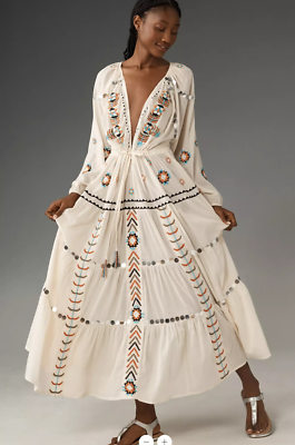 chinese dress ladies One Size White Gold Cotton Kaftan Dress