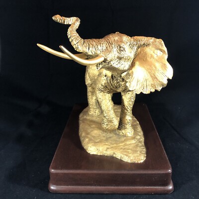 彫刻・オブジェ THE GOLDEN ELEPHANT by Anthony J. Jones Franklin Mint Golden Elephant Anthony Jones 24K Gold Plated Bronze