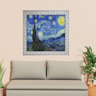 Van Gogh Sternenhimmel Nacht Wandaufkleber 3D Rahmen Effekt Wandbild Aufkleber Poster Dekor P001