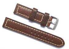20mm Brown Quality Oily Calf Leather Cut edge Men's Watch Band Silver Buckle