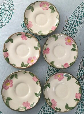 California Hand Decorated Desert Rose Set of 5 Saucers Old Mark Slight Edge Wear