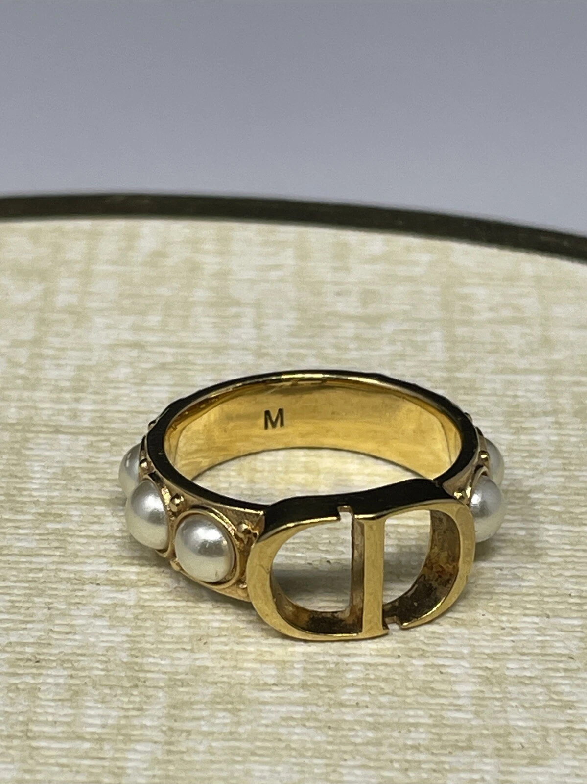 Bague bijou fantaisie Dior CD fausse perle taille M