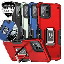 For T-Mobile Revvl 6 / 6 Pro 5G Ring Case Defender Magnetic Stand+Tempered Glass