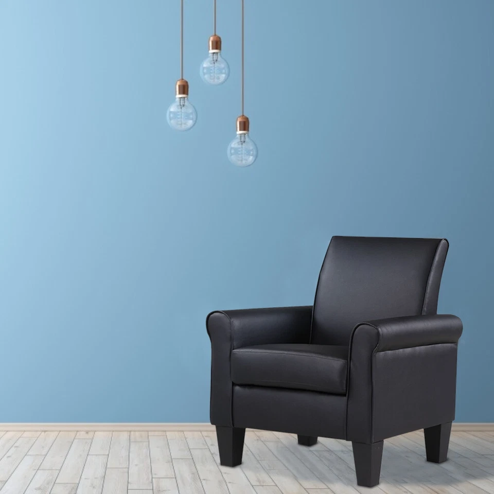 Sillón de cuero sintético con detalles para sala de estar cómodo sofá moderno silla NUEVO Foto 3 de 4