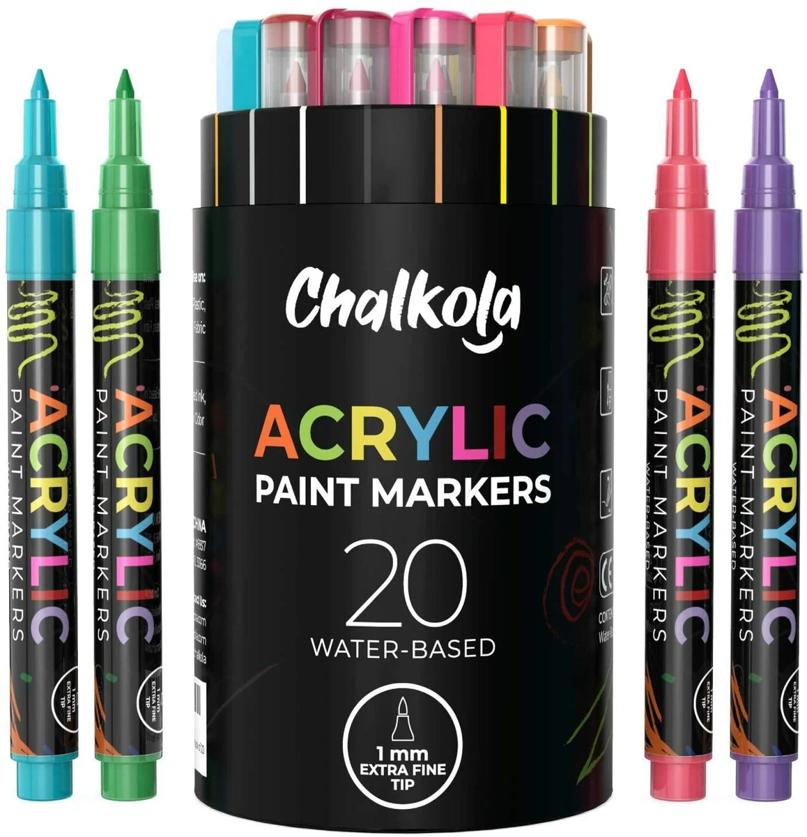 Best Acrylic Paint Marker 20 Pack Acrylic Paint Pens Fine Tip Water Based Colourful Rock Painting Crafts | eBay