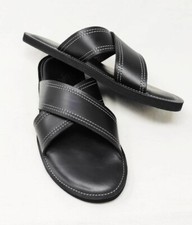 Open Toe Summer Men's Leather Slip on Sandals Shoes