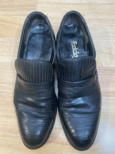 Vintage FootJoy Teju Lizard Black High Vamp Loafer Pair Size 9 1/2 B Dress Shoes - Picture 4 of 11