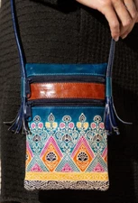 Ruggine Genuine Leather Hand Painted Cellphone Crossbody Bag Tassels Ethnic Boho