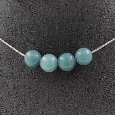 Halskette 4 Aquamarin Perlen 8 mm. Edelstahlkette Damenkette,