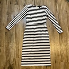 J Crew Long Sleeve Striped Sheath Dress Womens Size 0 Black White EUC