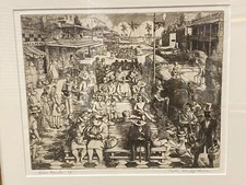 Polly Knipp Hill Etching Titled "Green Benches"