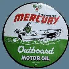 PORCELIAN KIEKHAEFER MERCURY ENAMEL SIGN SIZE 30X30 INCHES