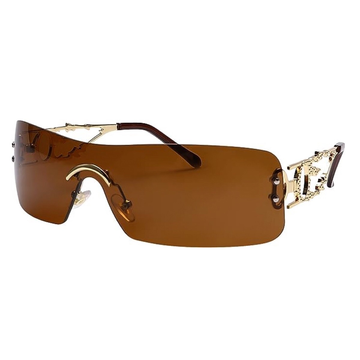 Brown Tint Rimless Y2k Fashion Rectangle Flame Metal Frameless