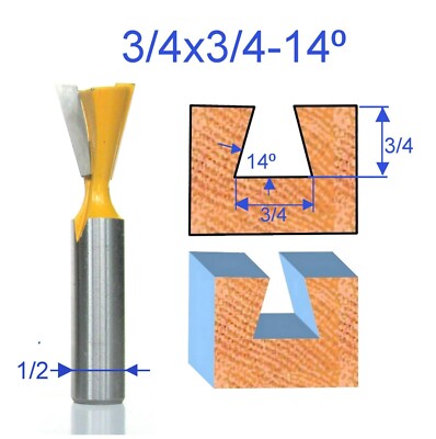 1 pc 1/2'' SH 3/4 Diameter 14° Dovetail Router Bit (43774PC) For Omni Jig