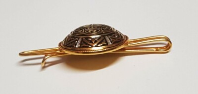 Ancienne Pince Fixe Cravate En Or De Tolède Et Lucite Nacré - Référence U150, Occasion Vintage