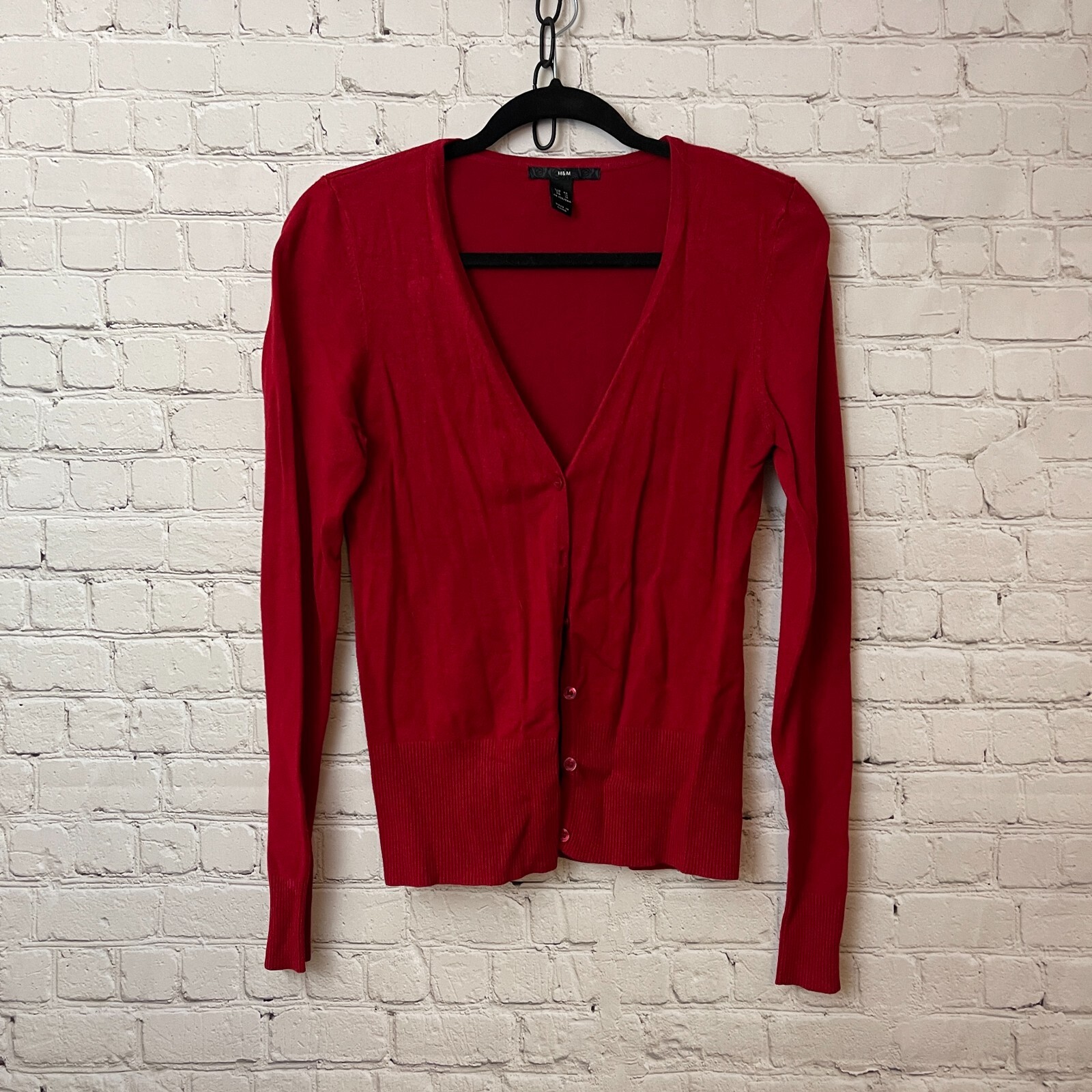 Red V-neck Cardigan Sweater H&M Basic Long Sleeve Wardrobe Staple
