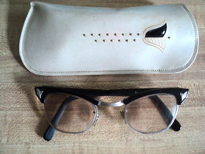 Vintage GARDNER Women’s Horn Rim Eyeglasses Black & White Gold Filled w/ Case - Image 1 of 4