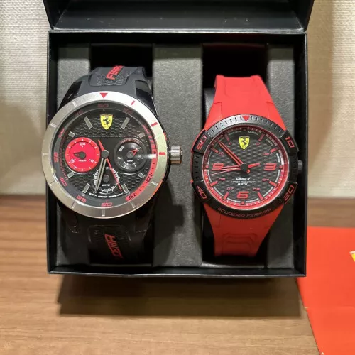 Ferrari Pair Wrist Watch Black Red Set Red No battery With Box Used IM1675 - Picture 2 of 7