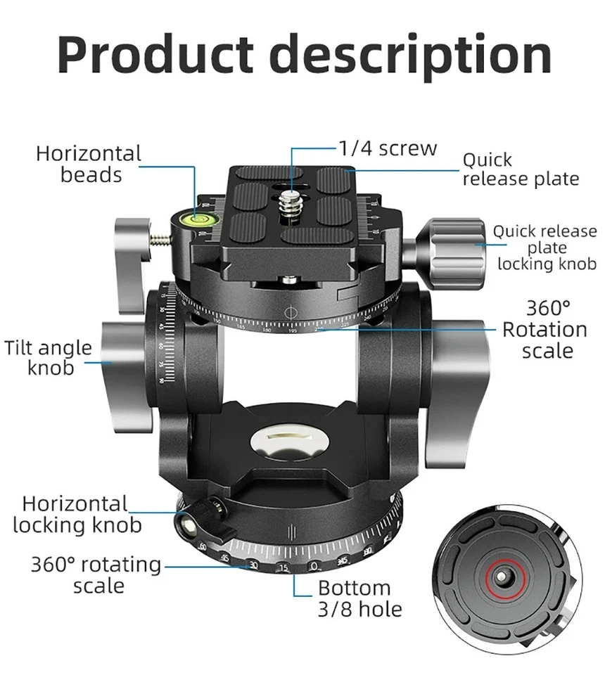 BEXIN DT-02R 02S 03R 03S Light Weight Fluid Video Head 360° Tripod Ball Head - Image 2 of 4
