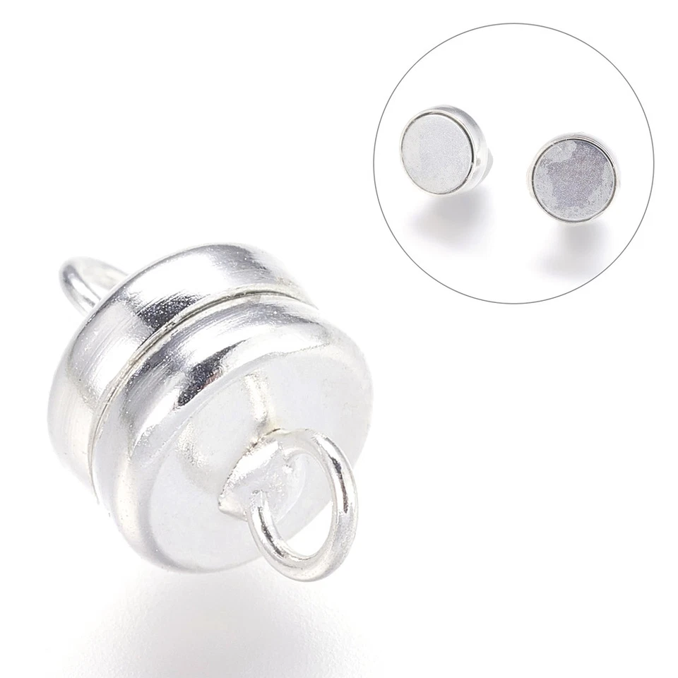 50x Mixed Color Brass Magnetic Clasps Flat Round Smooth Closure Findings 11x7mm - Image 3 of 3