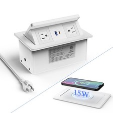 Pop Up Outlet with 20W USB C, Pop up Power Outlet with 15W Wireless Charging, 2