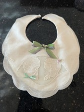 Swiss made Antique Ivory White Embroidered Baby bib Handmade Switzerland