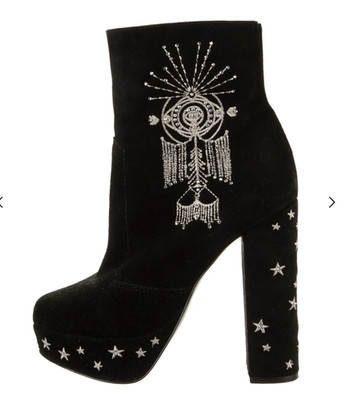 Camilla Leather Embroidered Crystal Silver Star Third Eye Tribal Platform Boots 